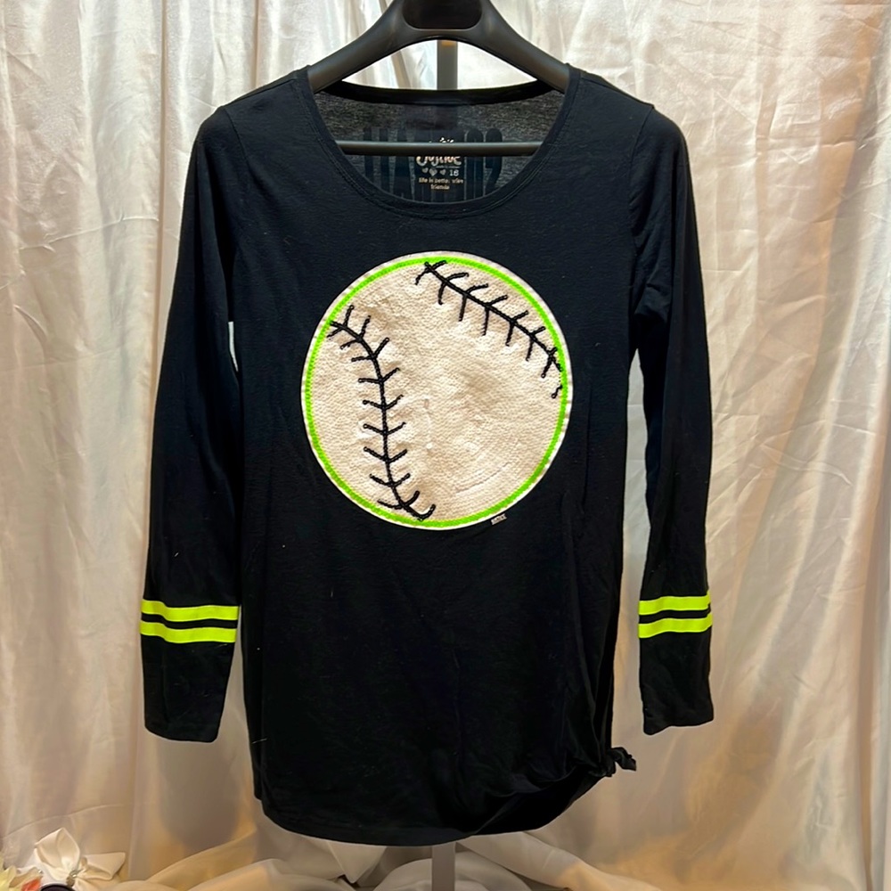 Justice Black and Lime Green Long Sleeve Sequin T-Shirt